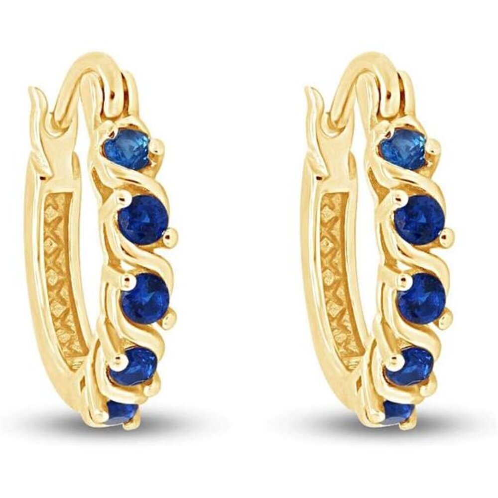 Gold Plated Blue Sapphire Hoop Earrings Sterling Silver Dainty Jewelry Gift